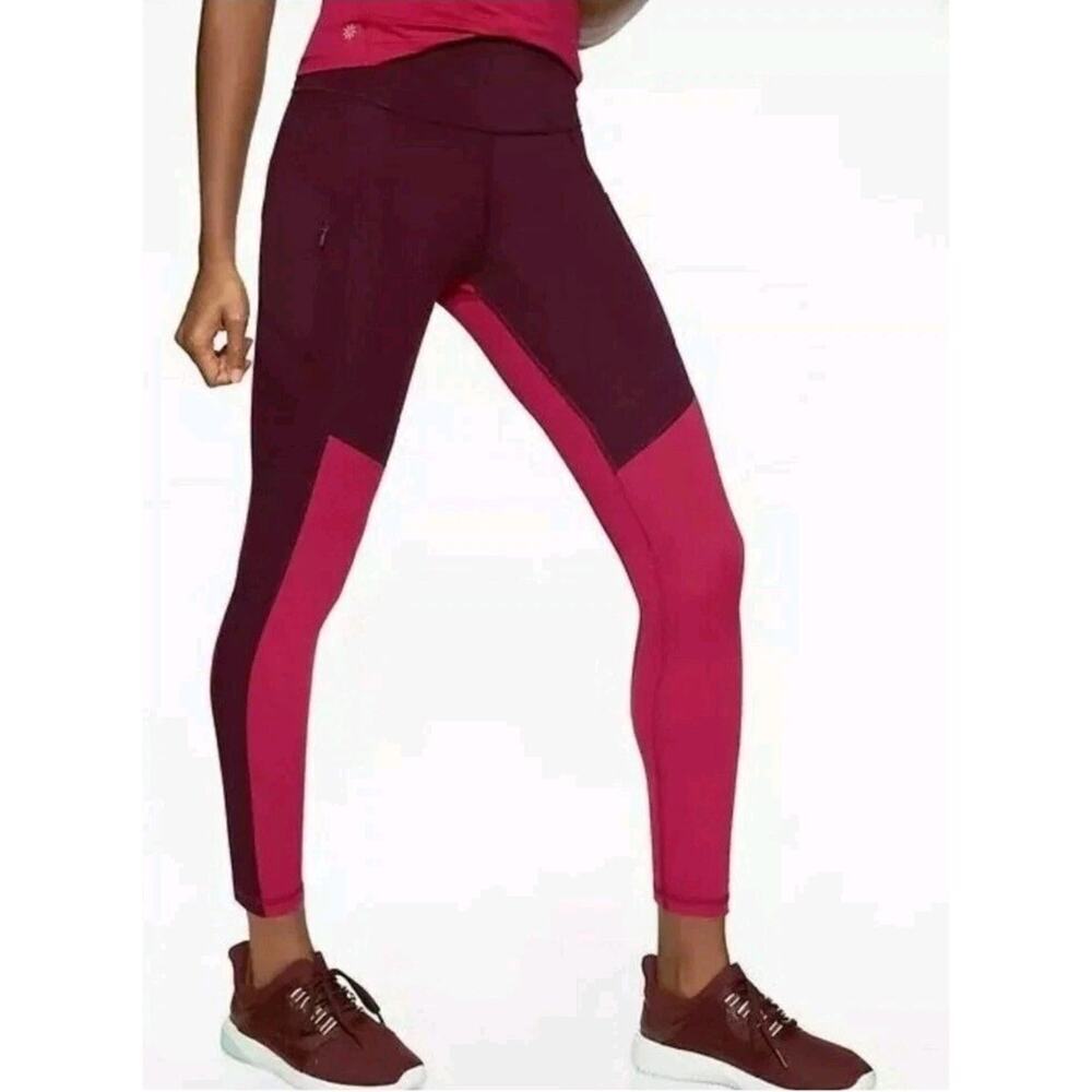 Athleta Purple Pink Colorblock Fitness All In Structure 7/8 Leggings Size Small